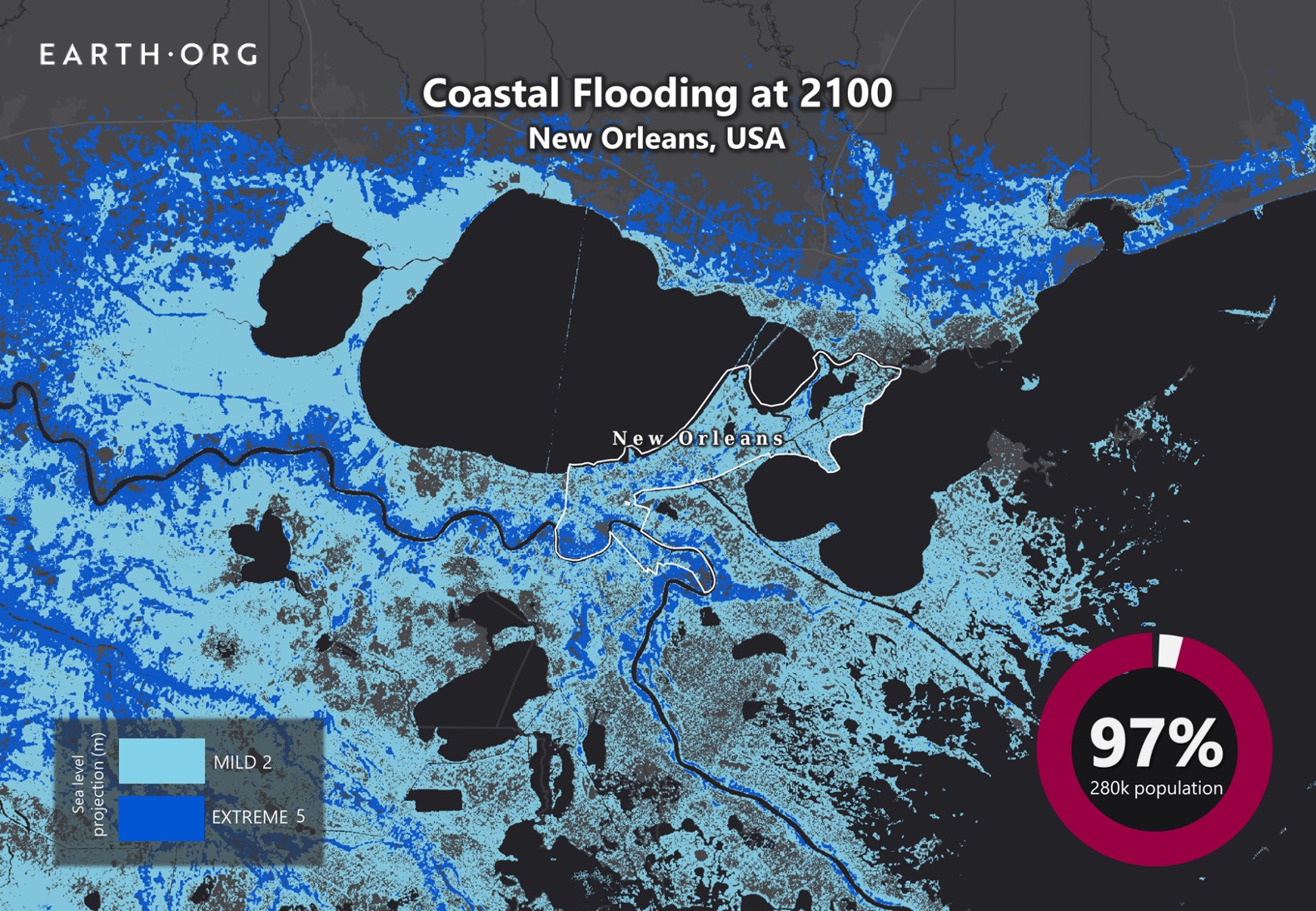 sea level rise by 2100 new orleans
