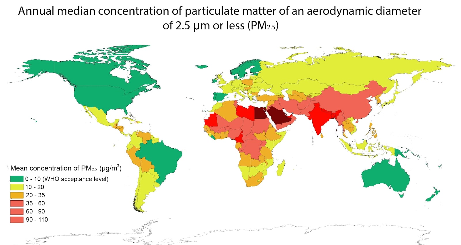 distribution of particulate matter by country