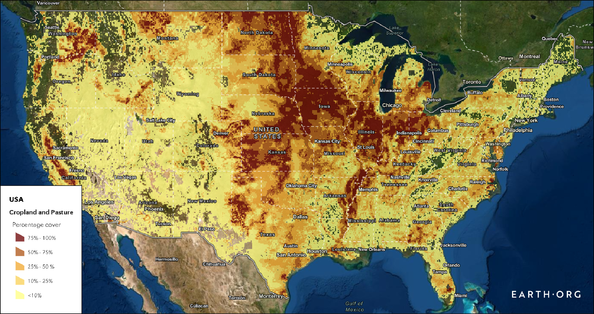 USA U.S. corn and soybean agriculture map
