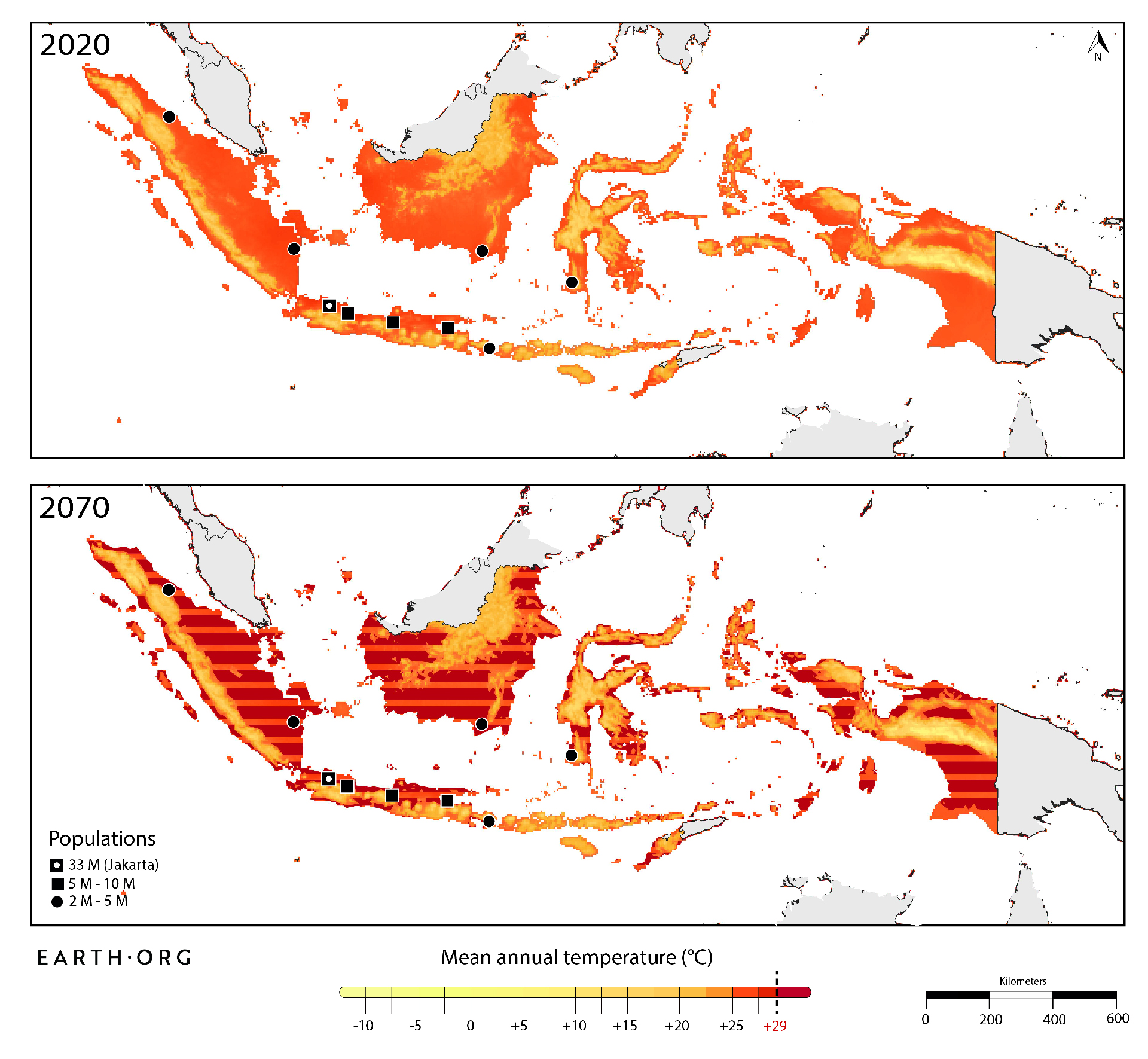 Indonesia extreme heat too hot to live in 2070 map