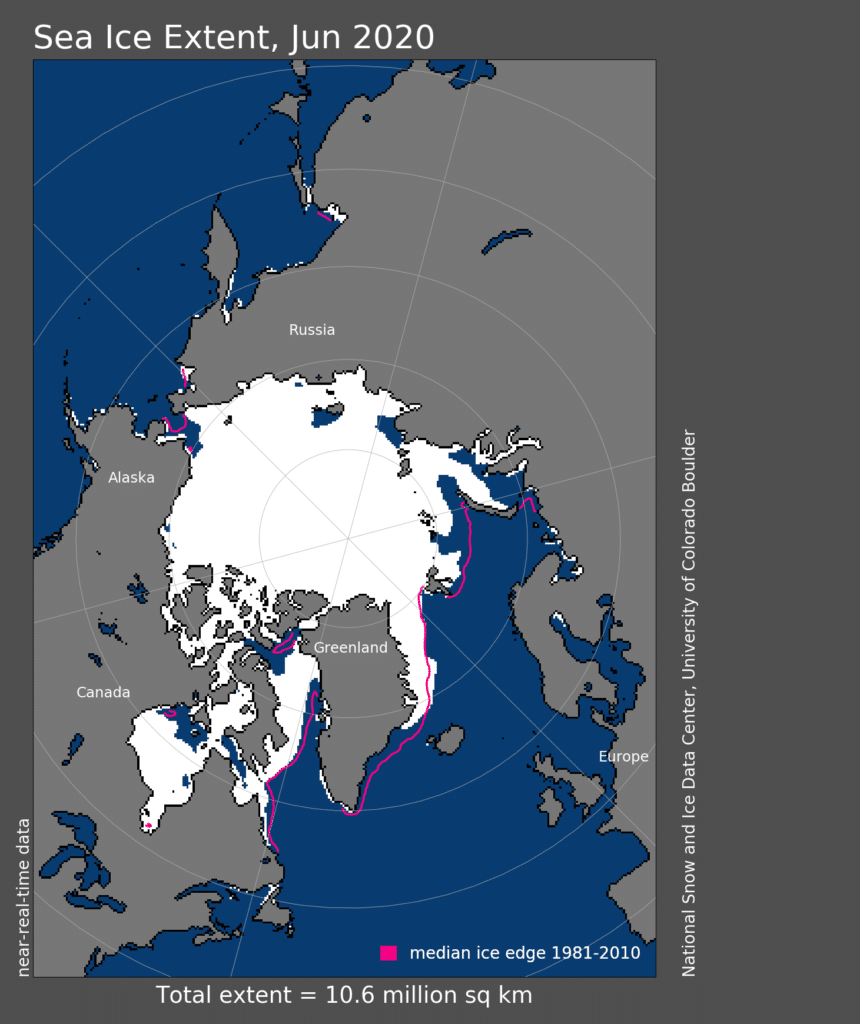 arctic sea ice extent map 2020
