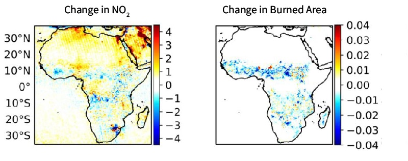 africa no2 nitric oxide pollution drop less map