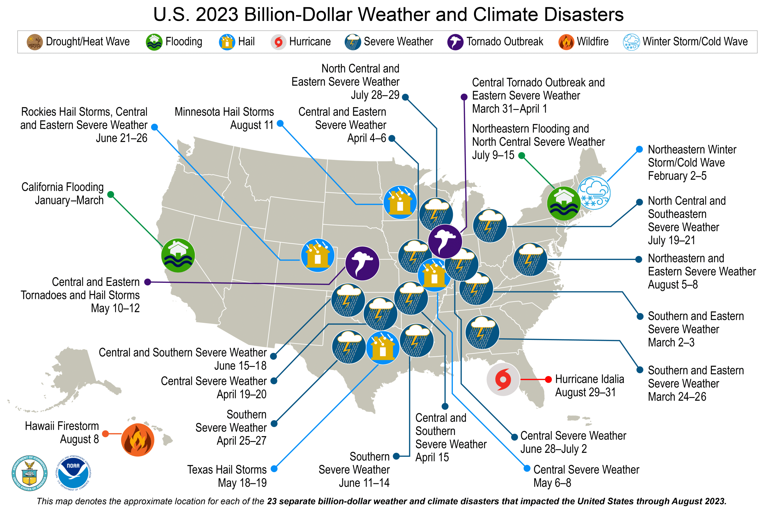 Map of billion-dollar natural disasters to hit US in 2023; NOAA