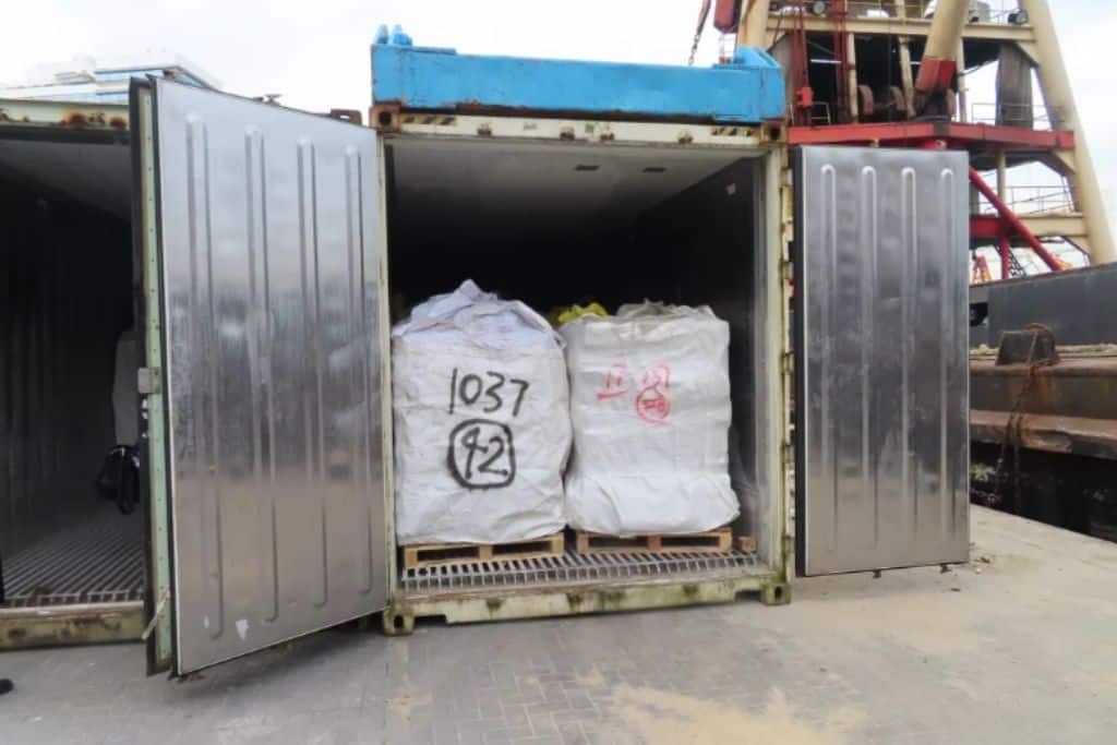 Suspected smuggled frozen beef and offal seized by the Hong Kong Police Force and the Food and Environmental Hygiene Department in the Public Cargo Working Area of Chai Wan, Hong Kong, on October 20 and 30, 2021.