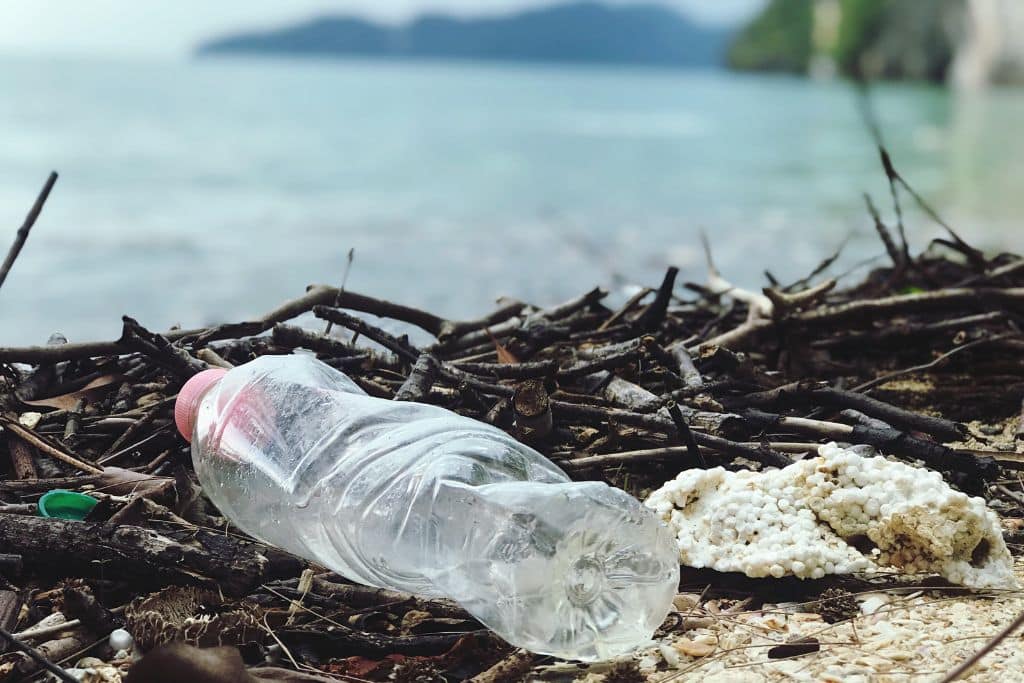 A plastic bottle on a beach