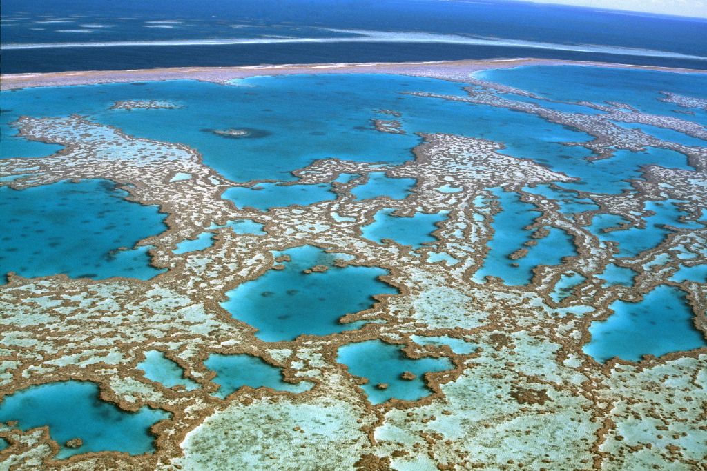 Aerial photo of Australia's great barrier coral reef