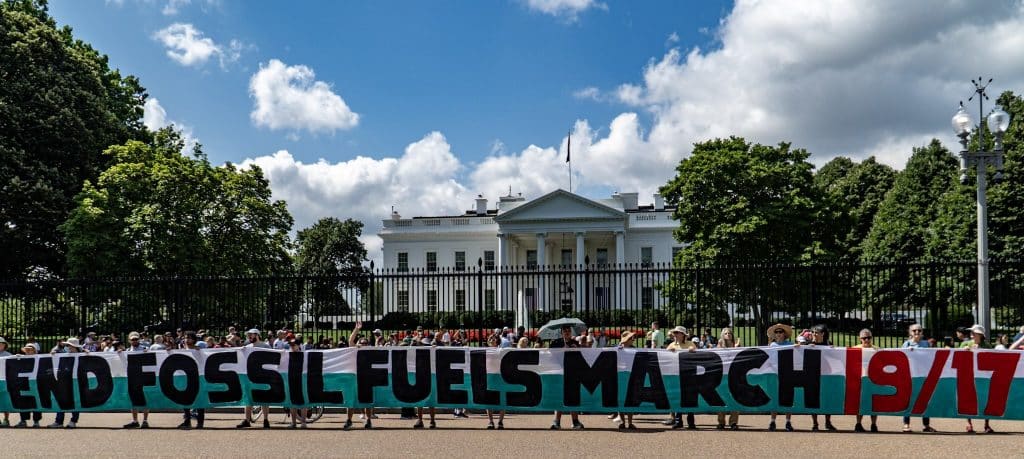 'March to End Fossil Fuel' protesters in front of the White House in Washington, D.C. on September 17, 2023