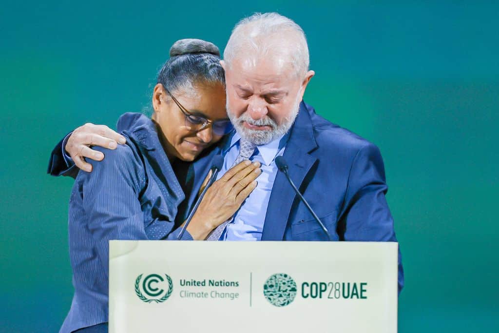 Brazil President Lula Ignazio da Silva and Minister of Environment and Climate Change Marina Silva speaking at COP28.
