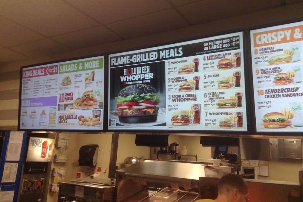 Burger King menu; fast food menu
